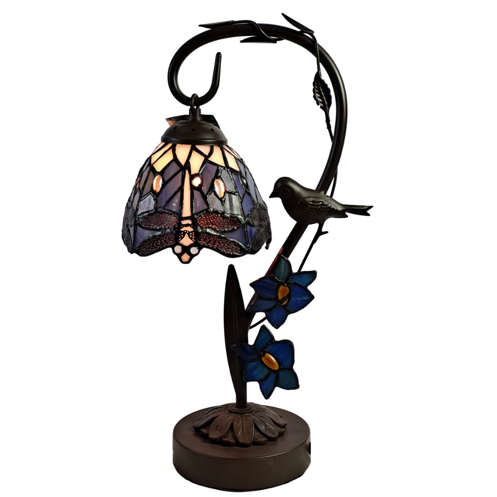 Dale Tiffany TT21207 Bird On Vine Dragonfly Tiffany Table Lamp in Tiffany Bronze