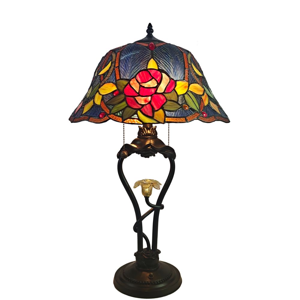 Dale Tiffany TT21215 Blue Floral Petal Tiffany Table Lamp with LED Night Light in Tiffany Bronze