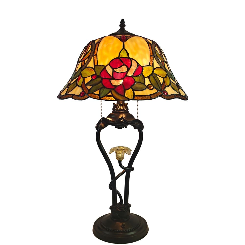 Dale Tiffany TT21216 Amber Floral Petal Tiffany Table Lamp with LED Night Light in Tiffany Bronze