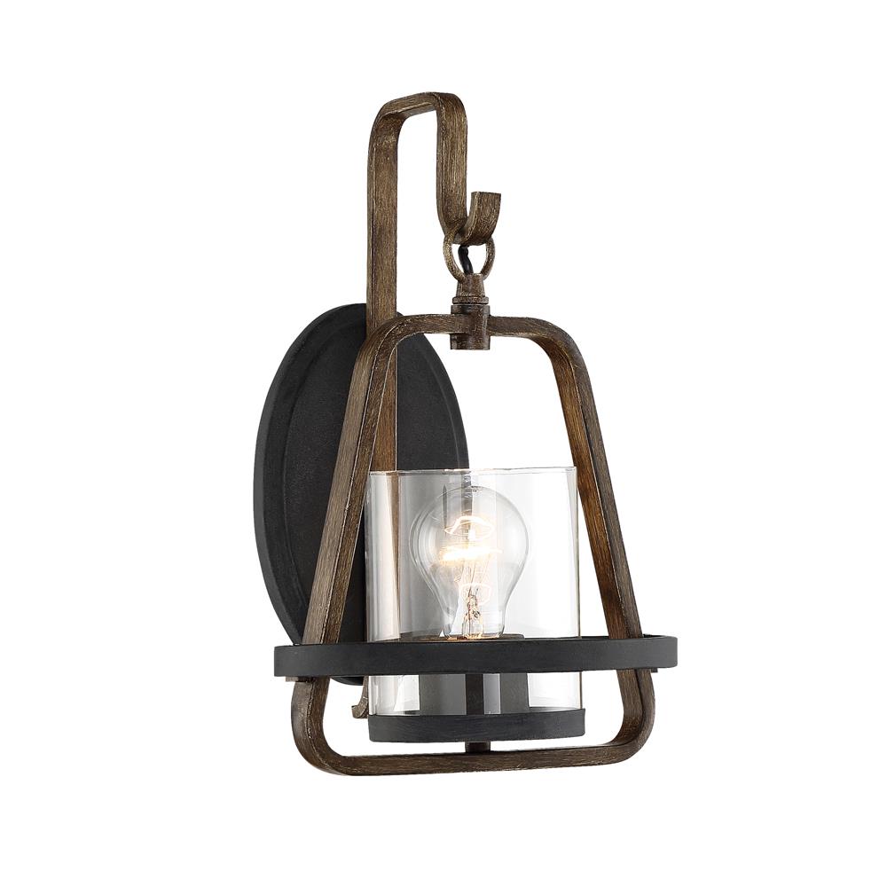 Designers fountain 93501-FB Ryder Collection 1 Light Wall Sconce 8.75"W 13.75"H in Forged Black & Weathered Oak Finish