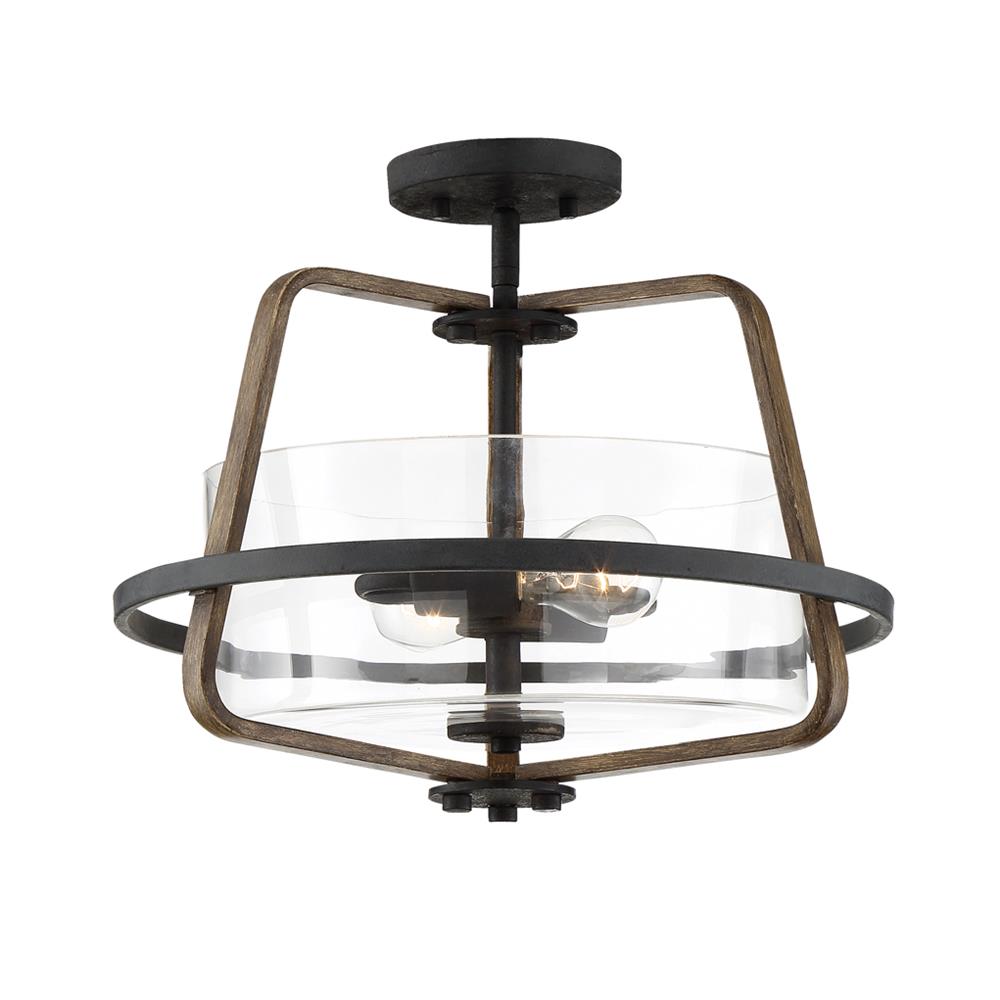 Designers fountain 93511-FB Ryder Collection 2 Light Semi-Flush 16.5"W 13.5"H in Forged Black & Weathered Oak Finish