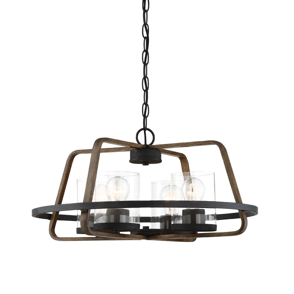 Designers fountain 93584-FB Ryder Collection 4 Light Pendant 22"W 11.25"H in Forged Black & Weathered Oak Finish