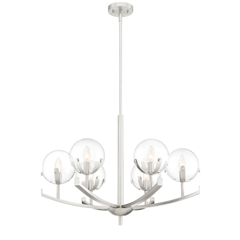 Designers fountain 93886-SP Spyglass Collection 6 Light Chandelier 28"W 19.75"H in Satin Platinum Finish