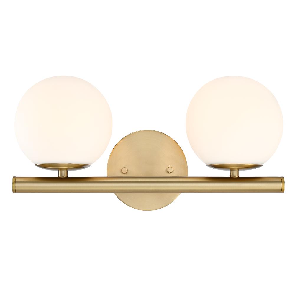 Designers Fountain D252C-2B-BG Crown Heights 16 in. 2-Light Brushed Gold Vanity LIght with White Art Glass Shades