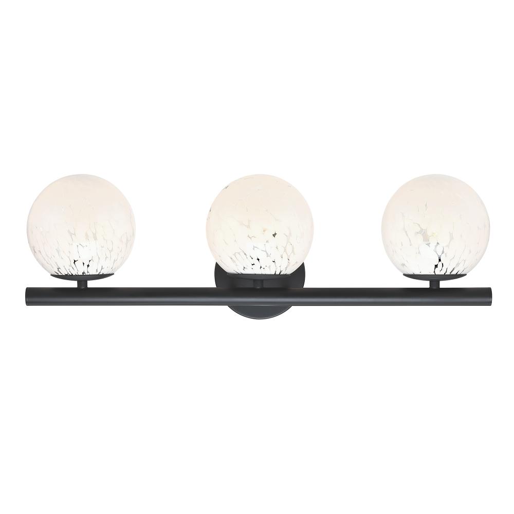 Designers Fountain D252C-3B-AG-MB Crown Heights 25 in. 3-Light Matte Black Vanity LIght with White Art Glass Shades