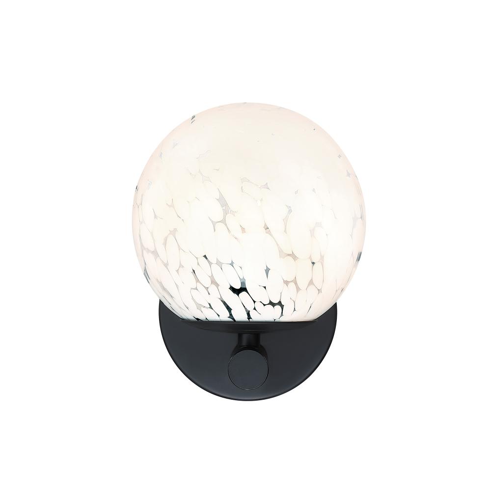 Designers Fountain D252C-WS-AG-MB Crown Heights 8 in. 1-Light Matte Black Wall Sconce with White Art Glass Shade