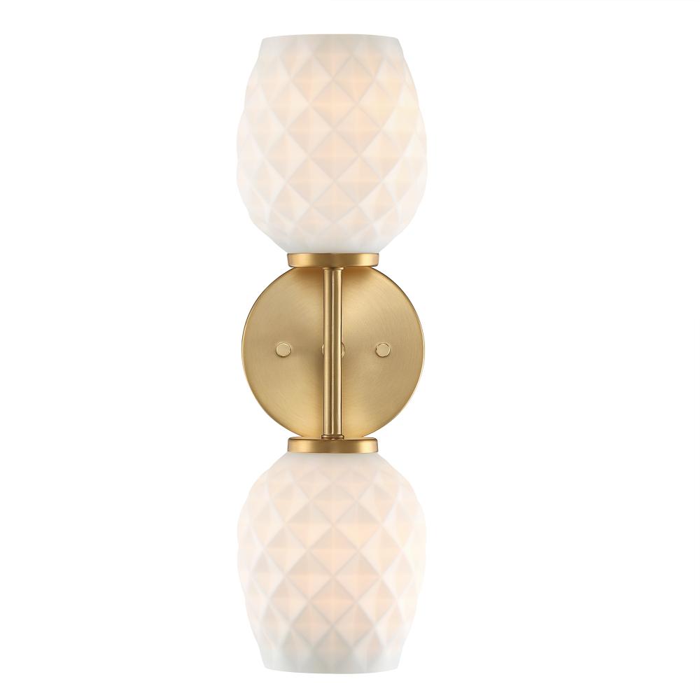 Designers Fountain D289M-2WS-BG Dita 17 in. 2-Light Brushed Gold Wall Sconce with Etched Opal Glass Shades