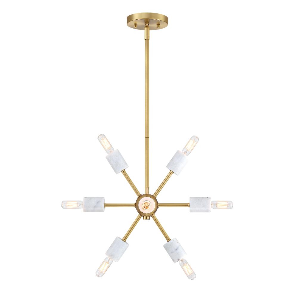 Designers Fountain D304C-15P-BG Star Dust 60 Watt 8-Light Brushed Gold Mid-Century Modern Pendant Light with Natural Marble Accents