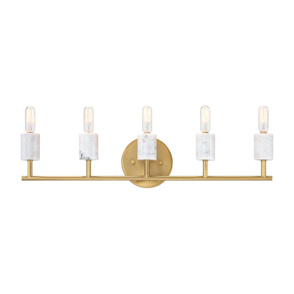 Designers Fountain D304C-5B-BG Star Dust 24.25 in. 5-Light Brushed Gold Vanity Light with Natural Marble Accents for Bathrooms