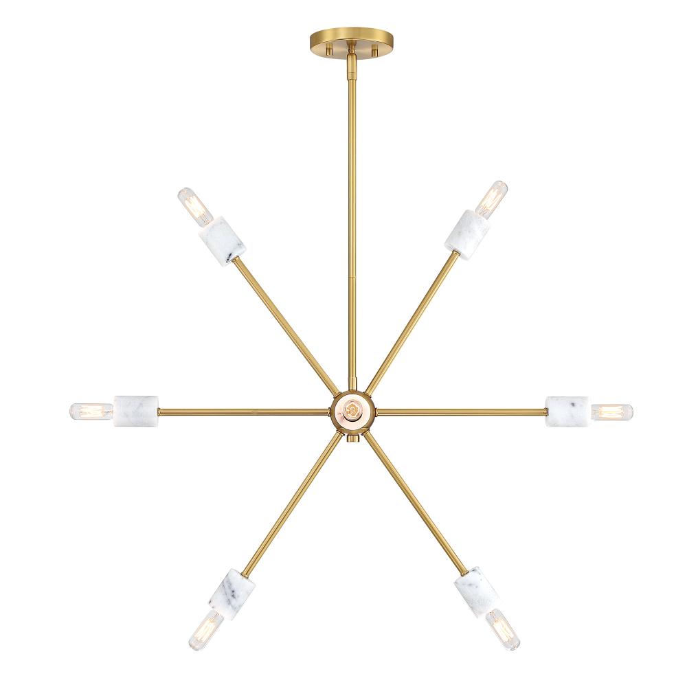 Designers Fountain D304C-8CH-BG Star Dust 8-Light Brushed Gold with Natural Marble Accents Mid-Century Modern Sputnik Chandelier for Dining Rooms