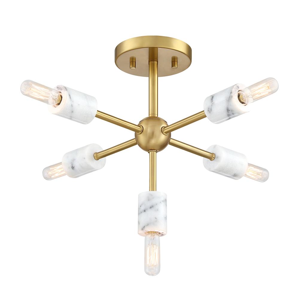 Designers Fountain D304C-SF-BG Star Dust 16.5 in. 5-Light Brushed Gold Mid-Century Modern Semi Flush Mount with Natural Marble Accents for Bedrooms