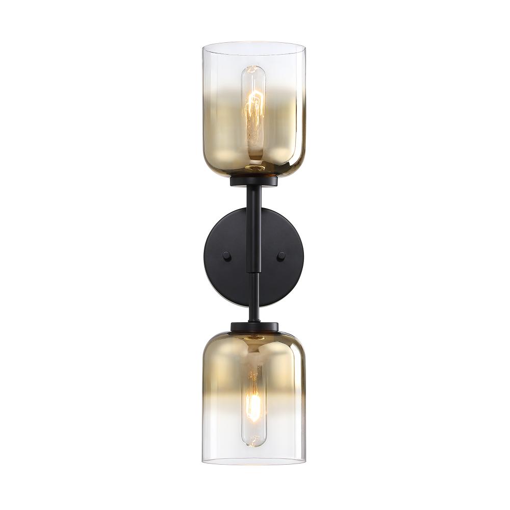 Designers Fountain D306M-2WS-MB Gatsby 5.25 in. 2-Light Matte Black Wall Sconce Light with Gold Ombre Shades for Bathrooms