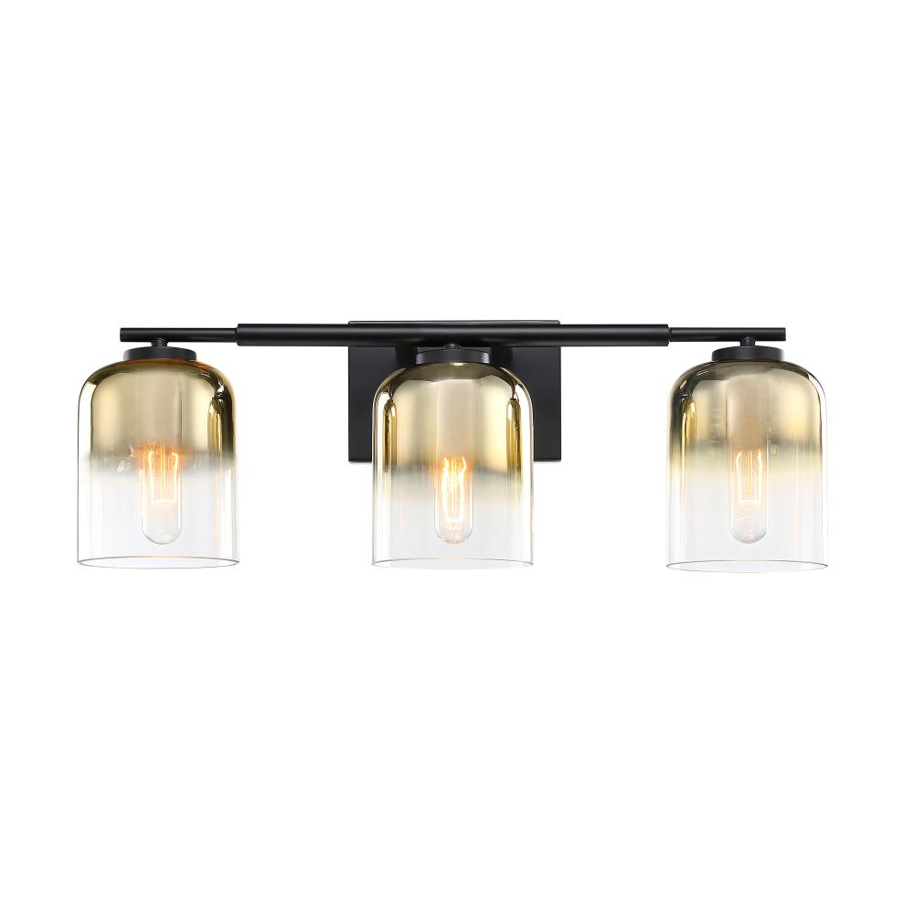 Designers Fountain D306M-3B-MB Gatsby 24 in. 3-Light Matte Black Vanity Light with Gold Ombre Shades for Bathrooms