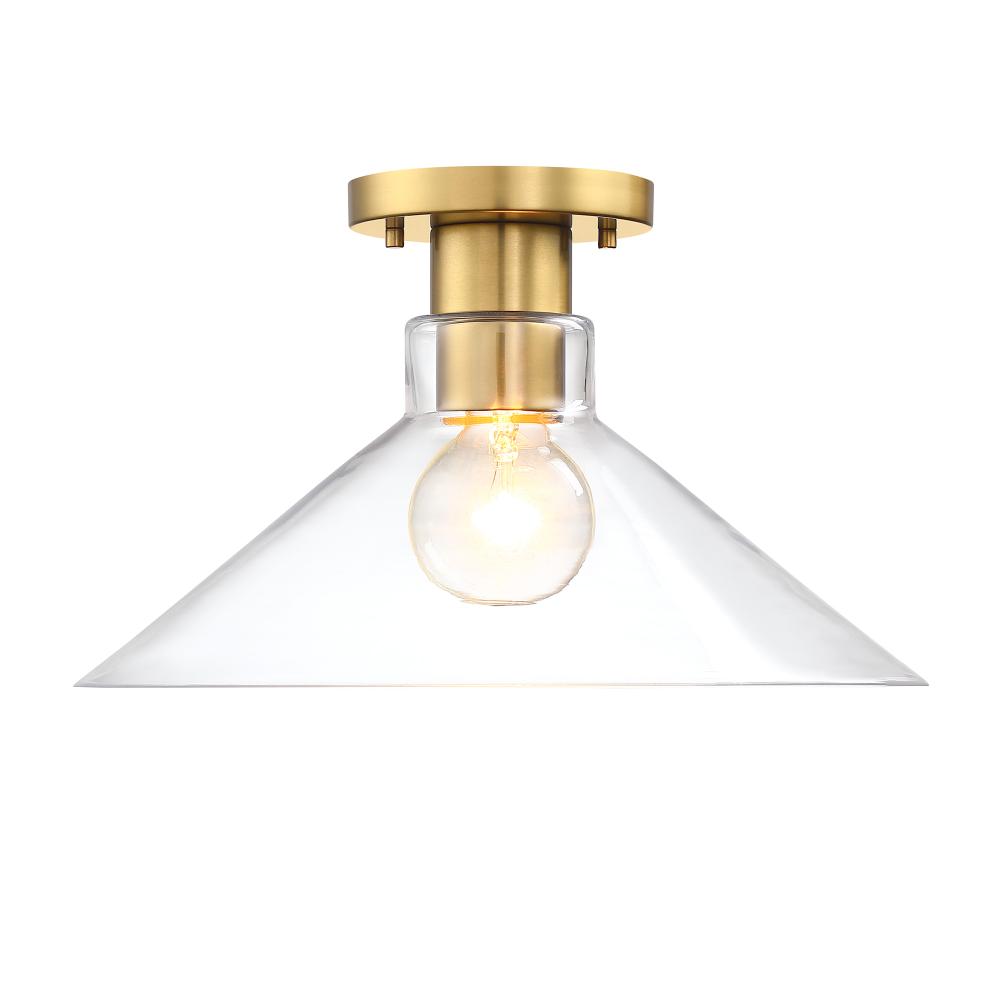 Designers Fountain D307M-SF-BG Leena 14 in. 1-Light Brushed Gold Modern Semi Flush Mount with Clear Glass Shade for Bedrooms
