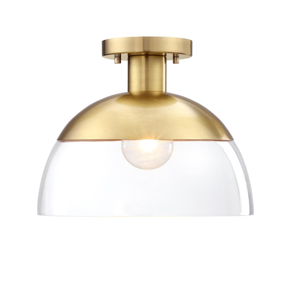 Designers Fountain D308M-SF-BG Rey 13 in. 1-Light Brushed Gold Modern Semi Flush Mount with Clear Glass Shade for Bedrooms