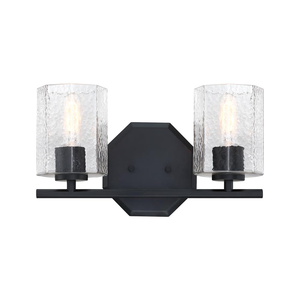 Designers Fountain D309M-2B-MB Haven 16 in. 2-Light Matte Black Vanity Light with Clear Rippled Glass Shades for Bathrooms