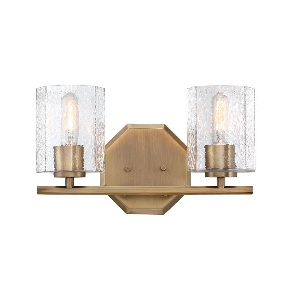 Designers Fountain D309M-2B-OSB Haven 16 in. 2-Light Old Satin Brass Vanity Light with Clear Rippled Glass Shades for Bathrooms