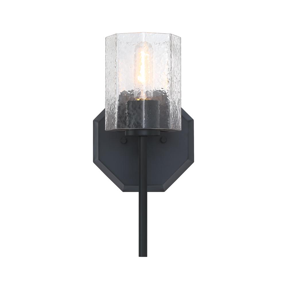 Designers Fountain D309M-WS-MB Haven 7 in. 1-Light Matte Black Wall Sconce Light with Clear Rippled Glass Shade for Bathrooms
