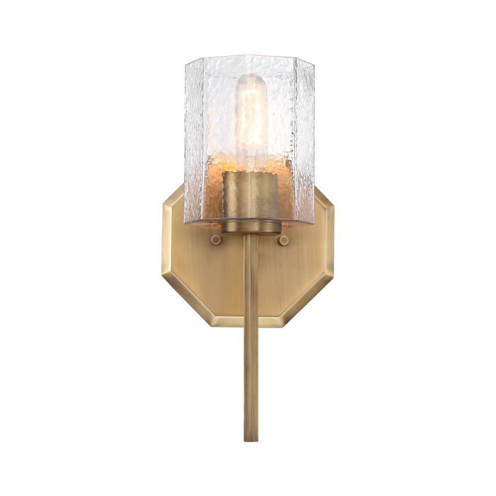 Designers Fountain D309M-WS-OSB Haven 7 in. 1-Light Old Satin Brass Wall Sconce Light with Clear Rippled Glass Shades for Bathrooms