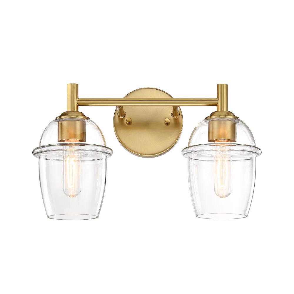 Designers Fountain D310M-2B-BG Summer Jazz 16 in. 2-Light Brushed Gold Vanity Light with Clear Glass Shades for Bathrooms