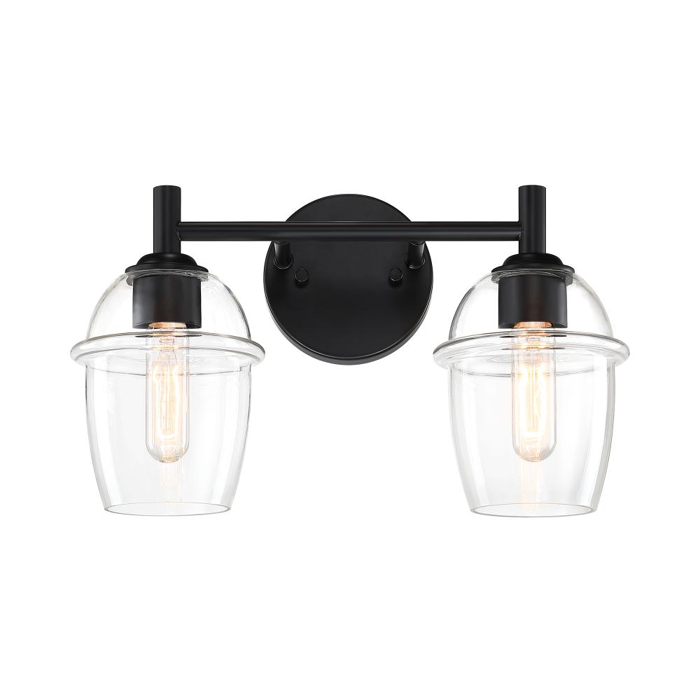 Designers Fountain D310M-2B-MB Summer Jazz 16 in. 2-Light Matte Black Vanity Light with Clear Glass Shades for Bathrooms