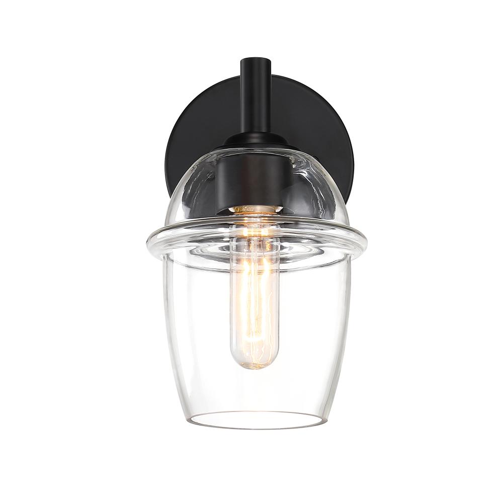 Designers Fountain D310M-WS-MB Summer Jazz 5.5 in. 1-Light Matte Black Wall Sconce Light with Clear Glass Shade for Bathrooms