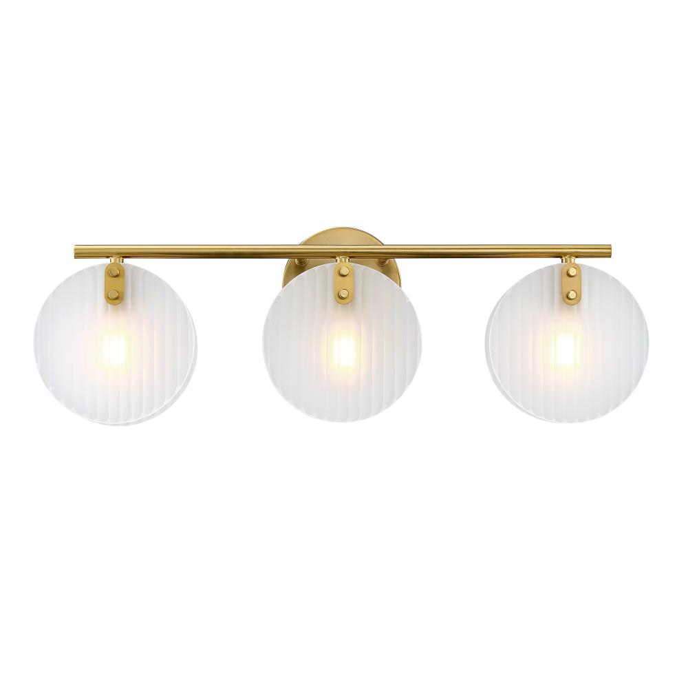 Designers Fountain D311C-3B-BG Sky Fall 25 in. 3-Light Brushed Gold Vanity Light with Etched Fluted Glass Shades for Bathrooms