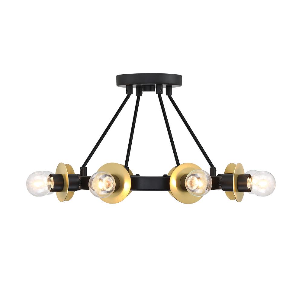 Designers Fountain D313C-SF-MB Harmoni 16 in. 8-Light Matte Black Industrial Semi Flush Mount with Brushed Gold Accents for Dining Rooms