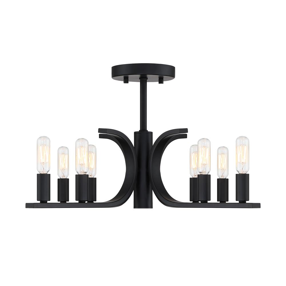 Designers Fountain D314C-SF-MB Skye 22.75 in. 8-Light Matte Black Minimalist Semi Flush Mount with Bare Bulbs for Dining Rooms