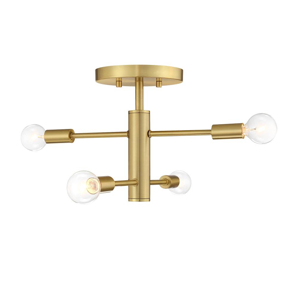 Designers Fountain D320C-SF-BG Arlo 14.25 in. 4-Light Brushed Gold Minimalist Semi Flush Mount with Bare Bulbs for Dining Rooms