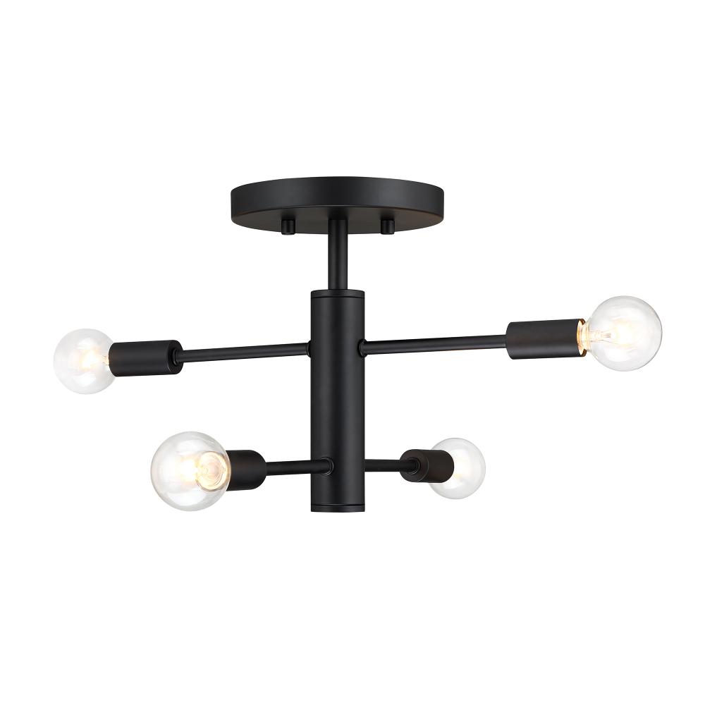 Designers Fountain D320C-SF-MB Arlo 14.25 in. 4-Light Matte Black Minimalist Semi Flush Mount with Bare Bulbs for Dining Rooms