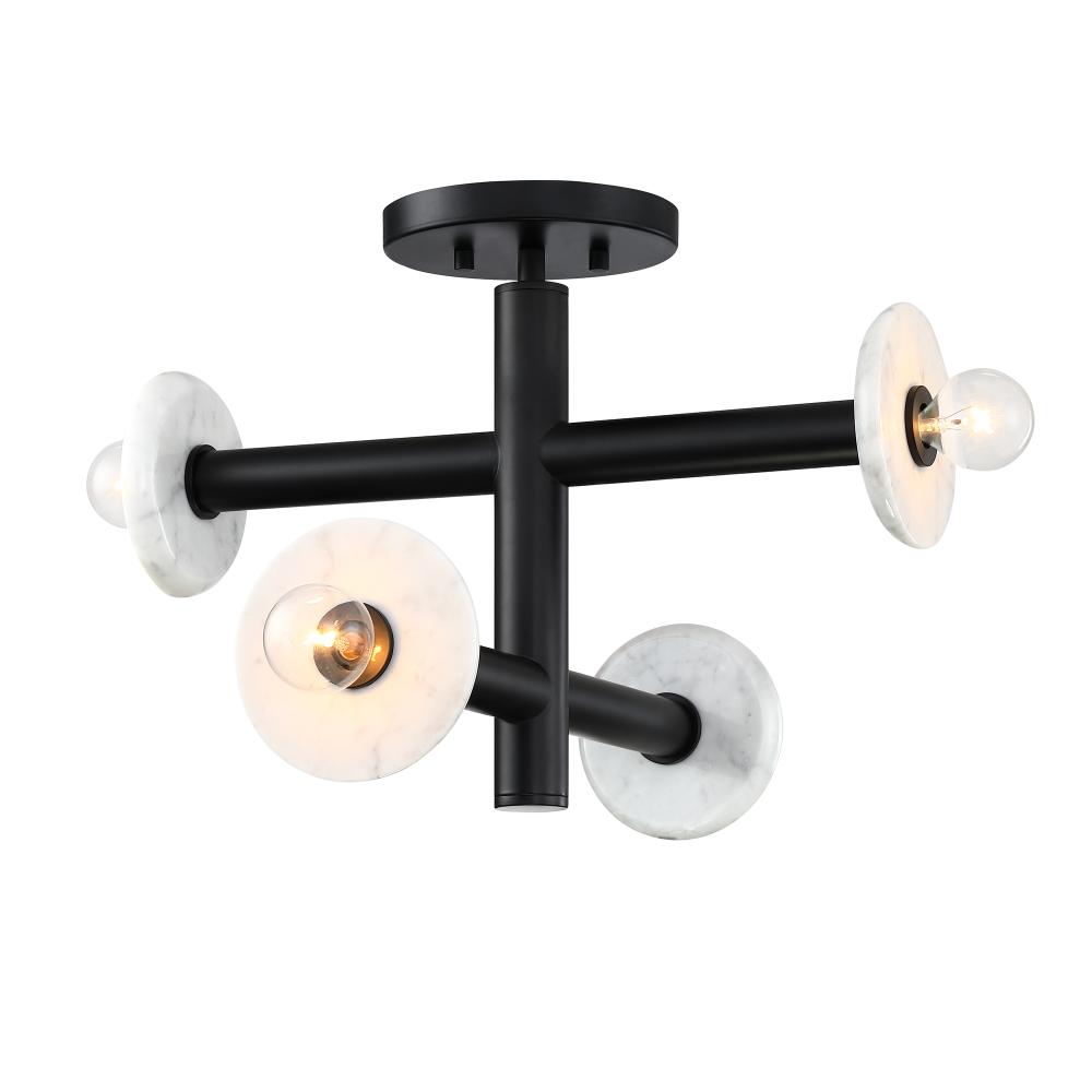 Designers Fountain D325C-SF-MB Fina 16 in. 4-Light Matte Black Modern Semi Flush Mount with Natural Marble Accents for Bedrooms