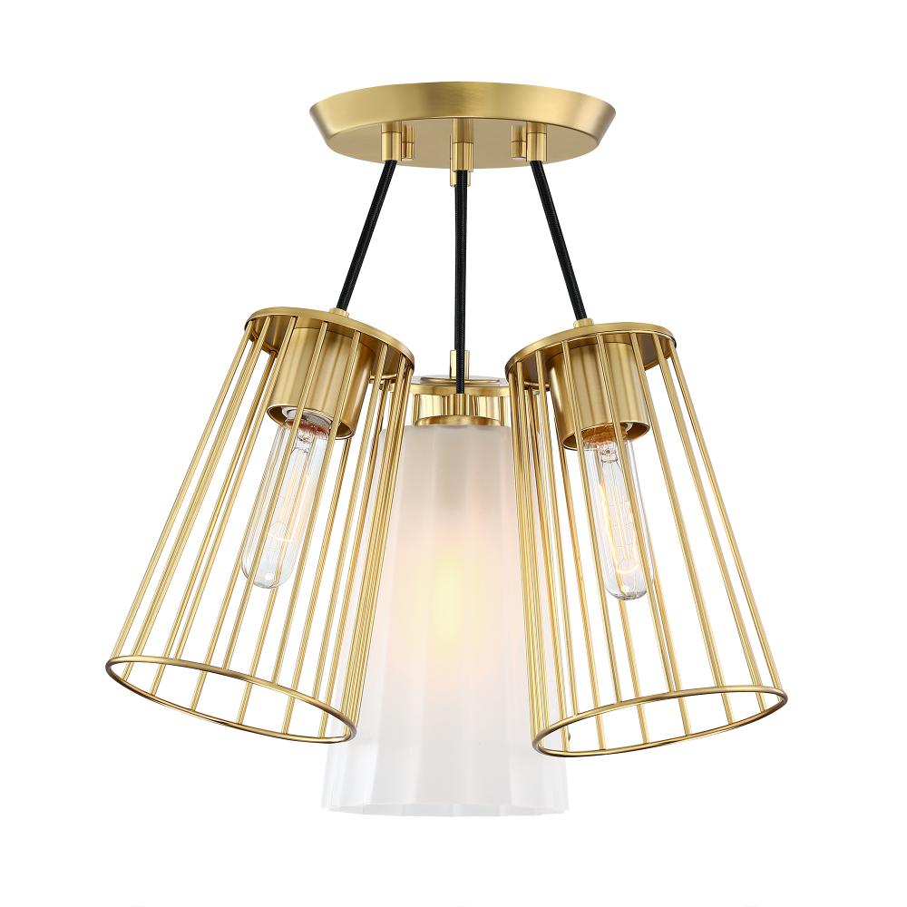 Designers Fountain D328M-SF-BG Liana 19 in. 4-Light Brushed Gold Glam Semi Flush Mount with Etched Glass and Wire Cage Shades for Bedrooms