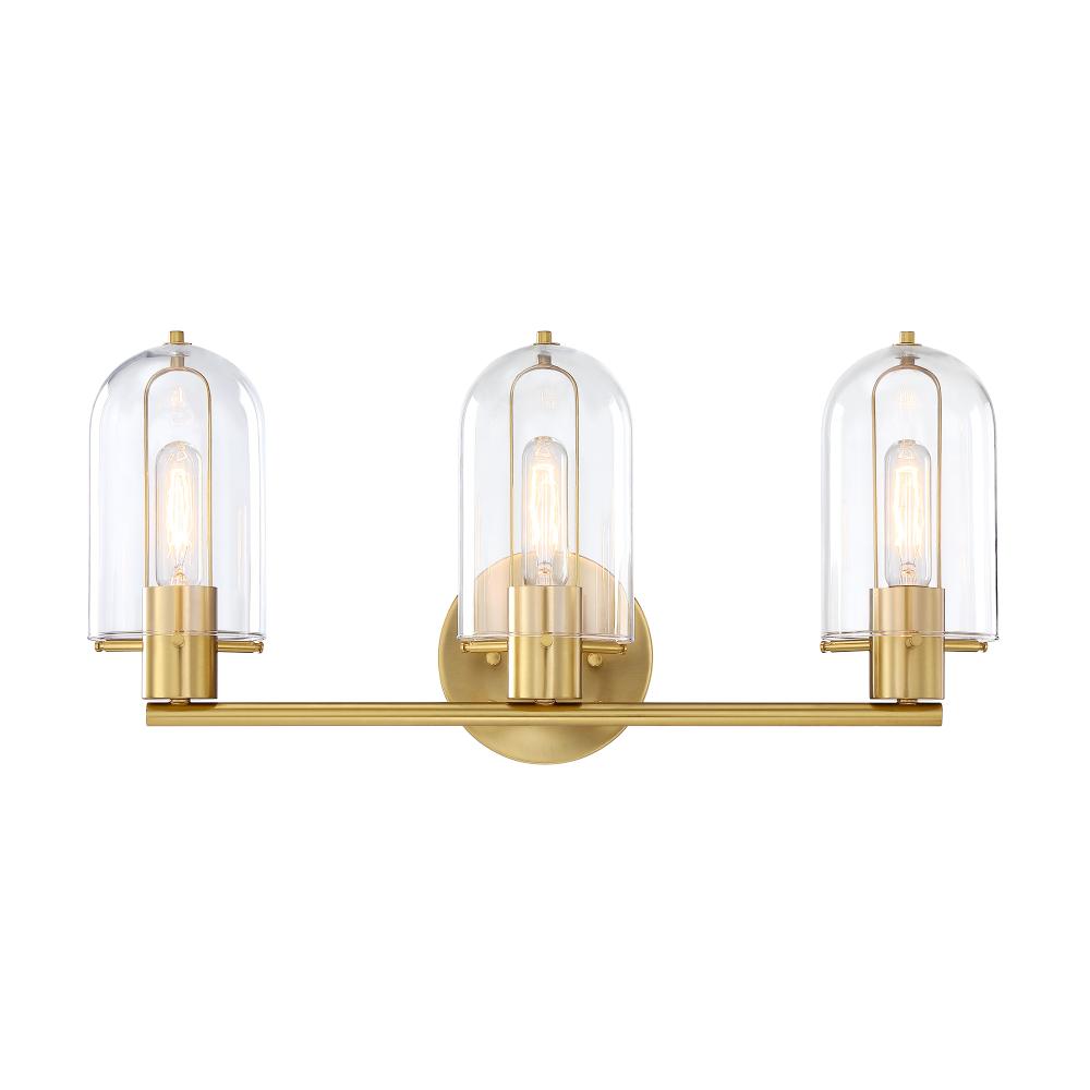 Designers Fountain D332M-3B-BG Skylar 24.5 in. 3-Light Brushed Gold Vanity Light with Clear Glass Shades for Bathrooms