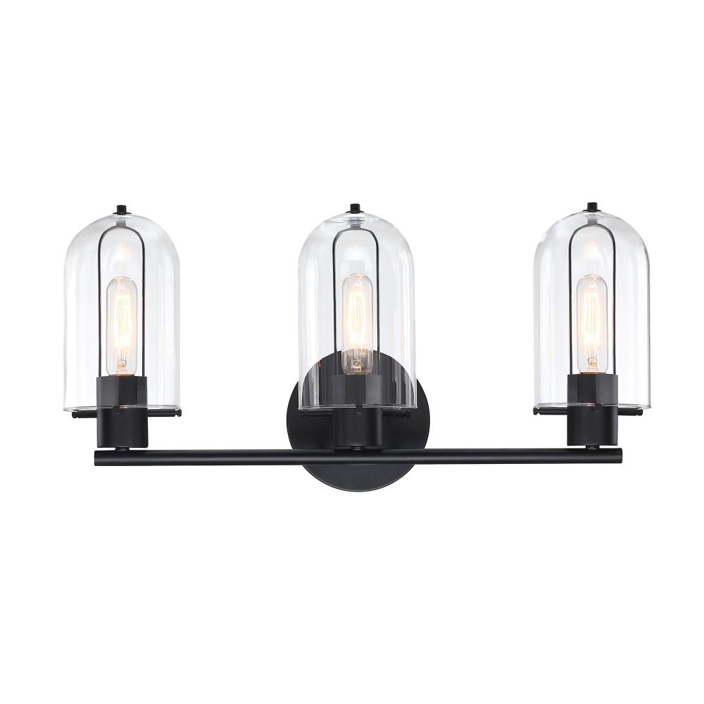 Designers Fountain D332M-3B-MB Skylar 24.5 in. 3-Light Matte Black Vanity Light with Clear Glass Shades for Bathrooms