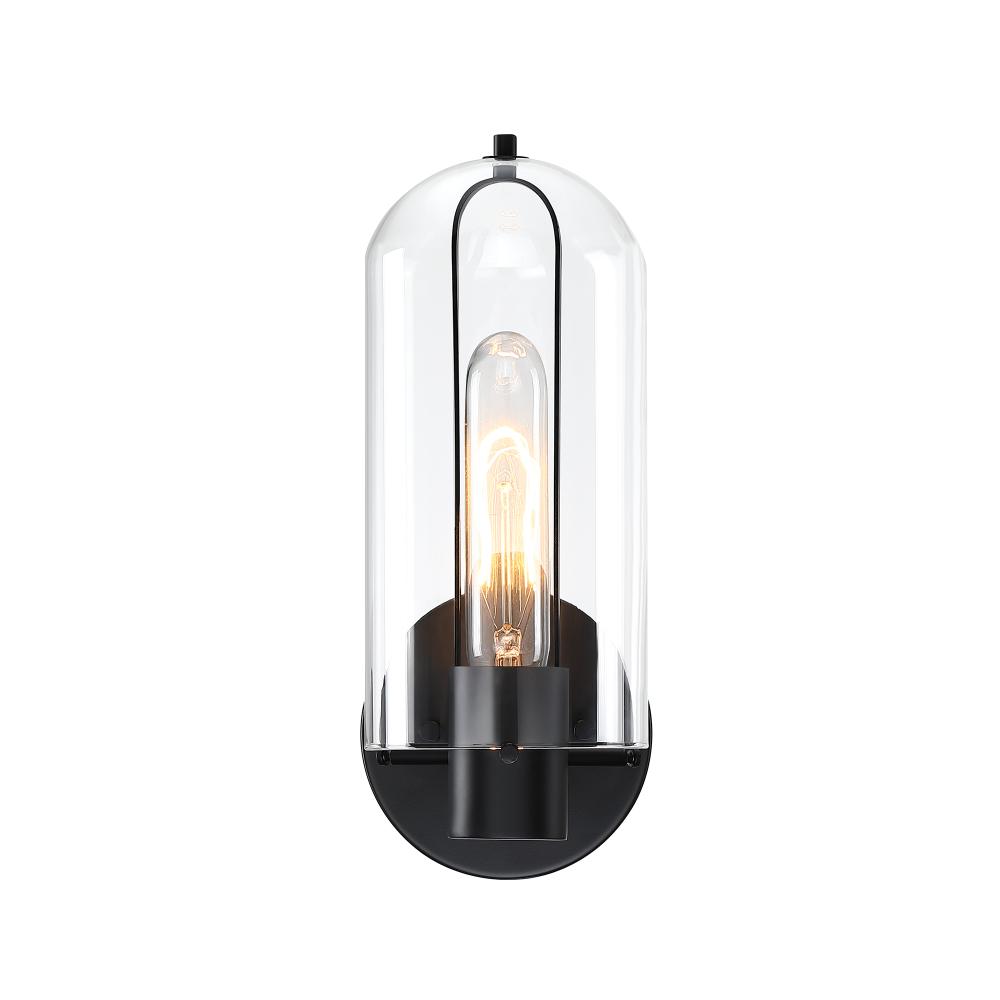 Designers Fountain D332M-WS-MB Skylar 5.25 in. 1-Light Matte Black Wall Sconce Light with Clear Glass Shade for Bathrooms