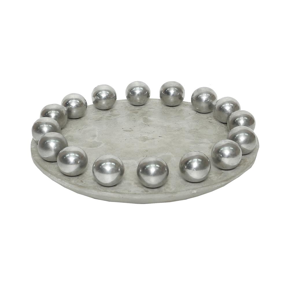 ELK Home 7011-1541 Ball Waxed Concrete Tray in Waxed Concrete, Polished Aluminum