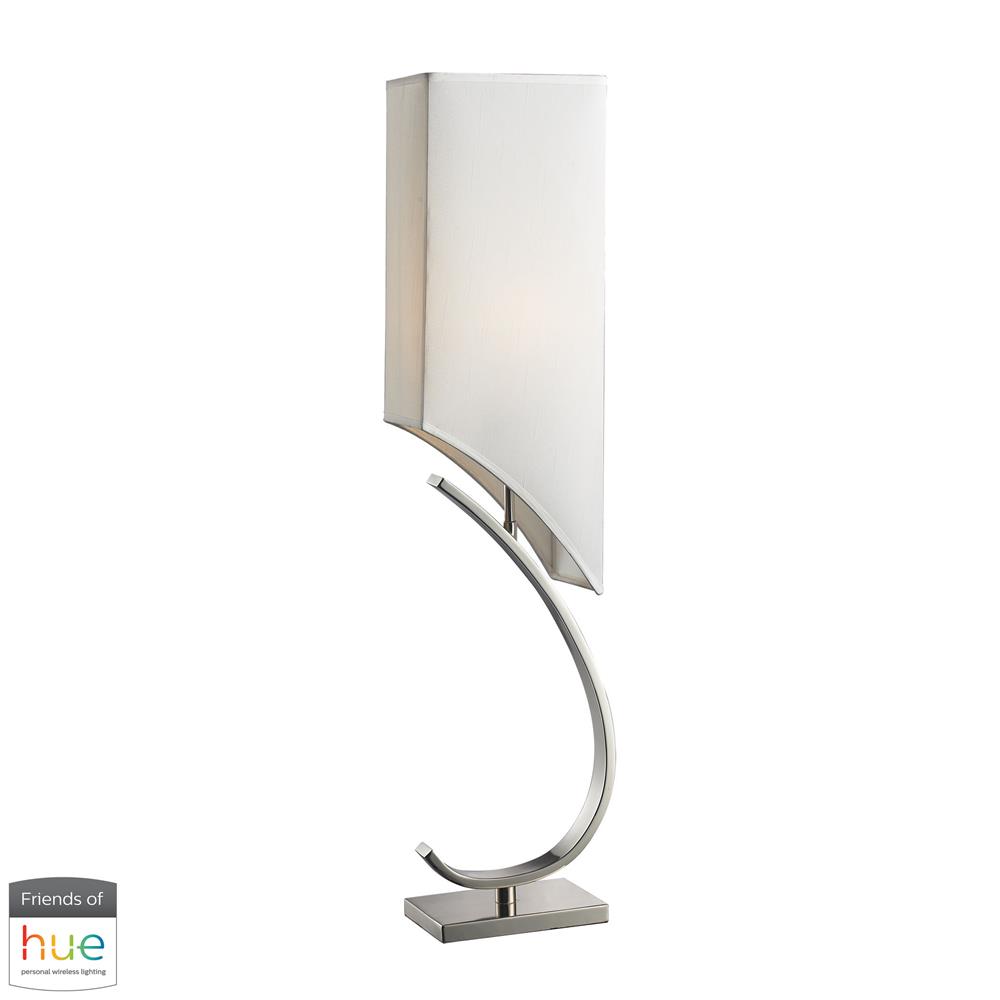 ELK Home Friends of Hue D2005-HUE-B Appleton Table Lamp in Polished Nickel with Pure White Shade - with Philips Hue LED Bulb/Bridge