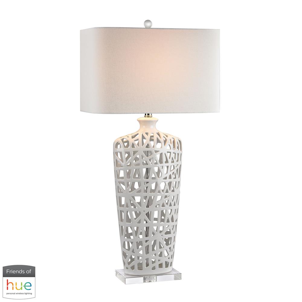 ELK Home Friends of Hue D2637-HUE-B Ceramic Table Lamp in Gloss White and Crystal - with Philips Hue LED Bulb/Bridge