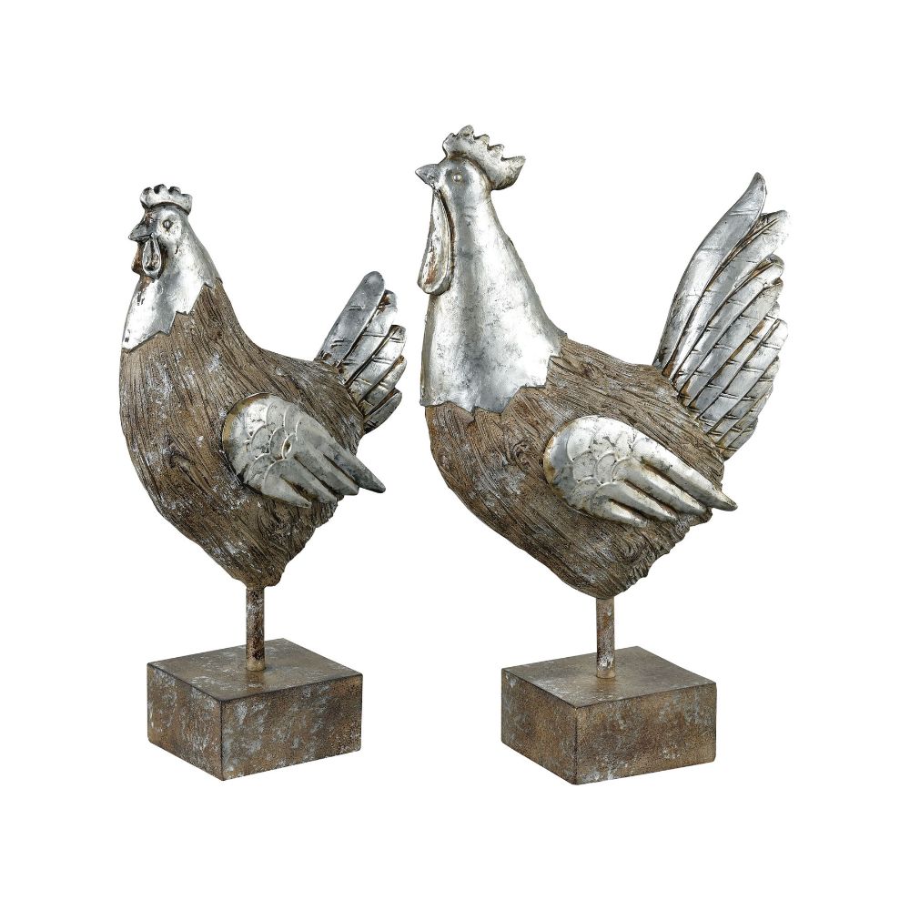 ELK Home 15717 Avery Hill Set of 2 Chickens - Aged Hickory