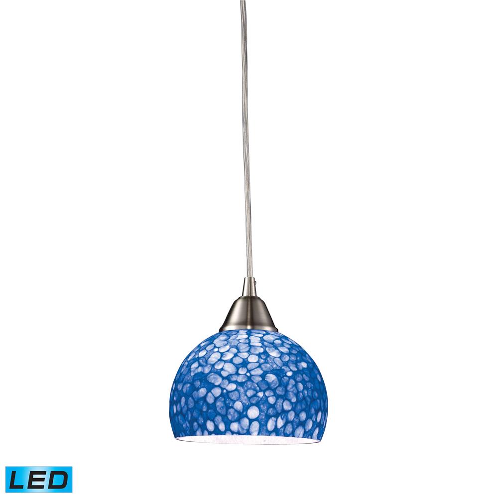 ELK Lighting 10143/1PB-LED Cira 1-Light Pendant In Satin Nickel With Pebbled Blue Glass - LED