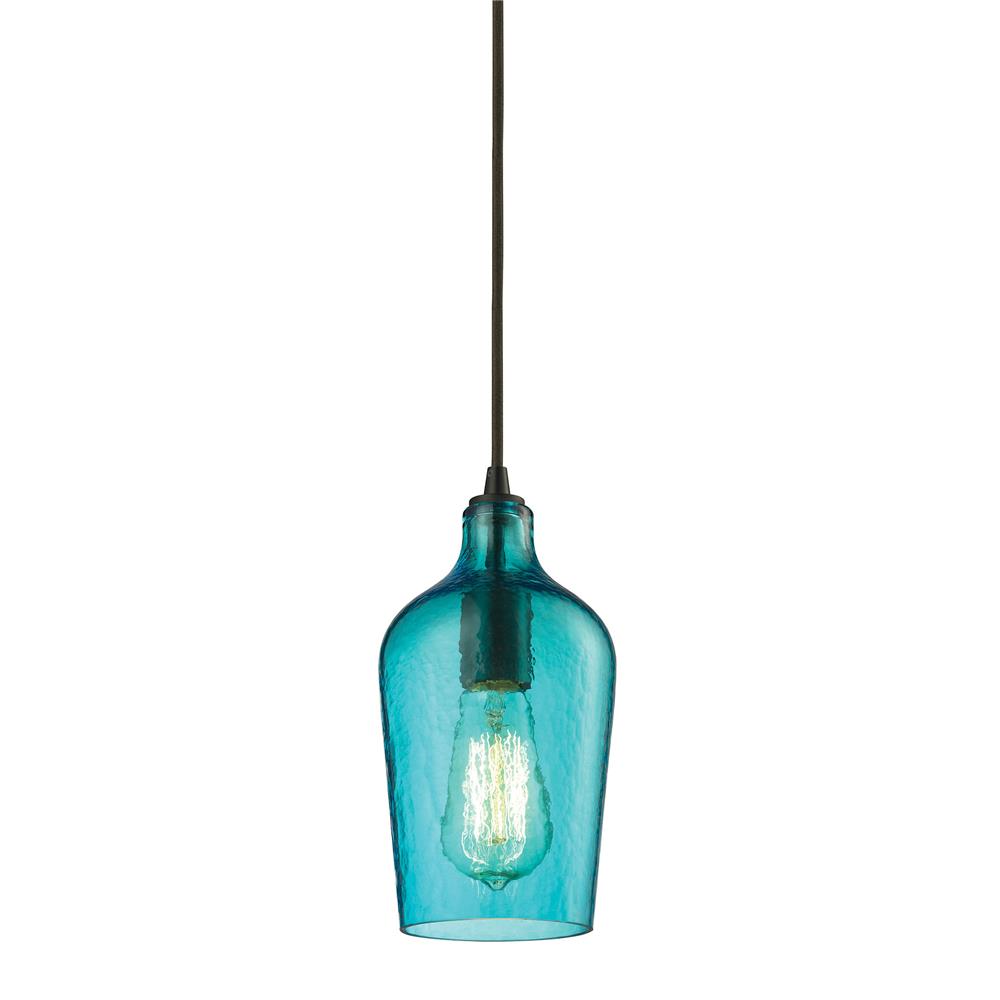 ELK Lighting 10331/1HAQ Hammered Glass Collection 1 light mini pendant in Oil Rubbed Bronze