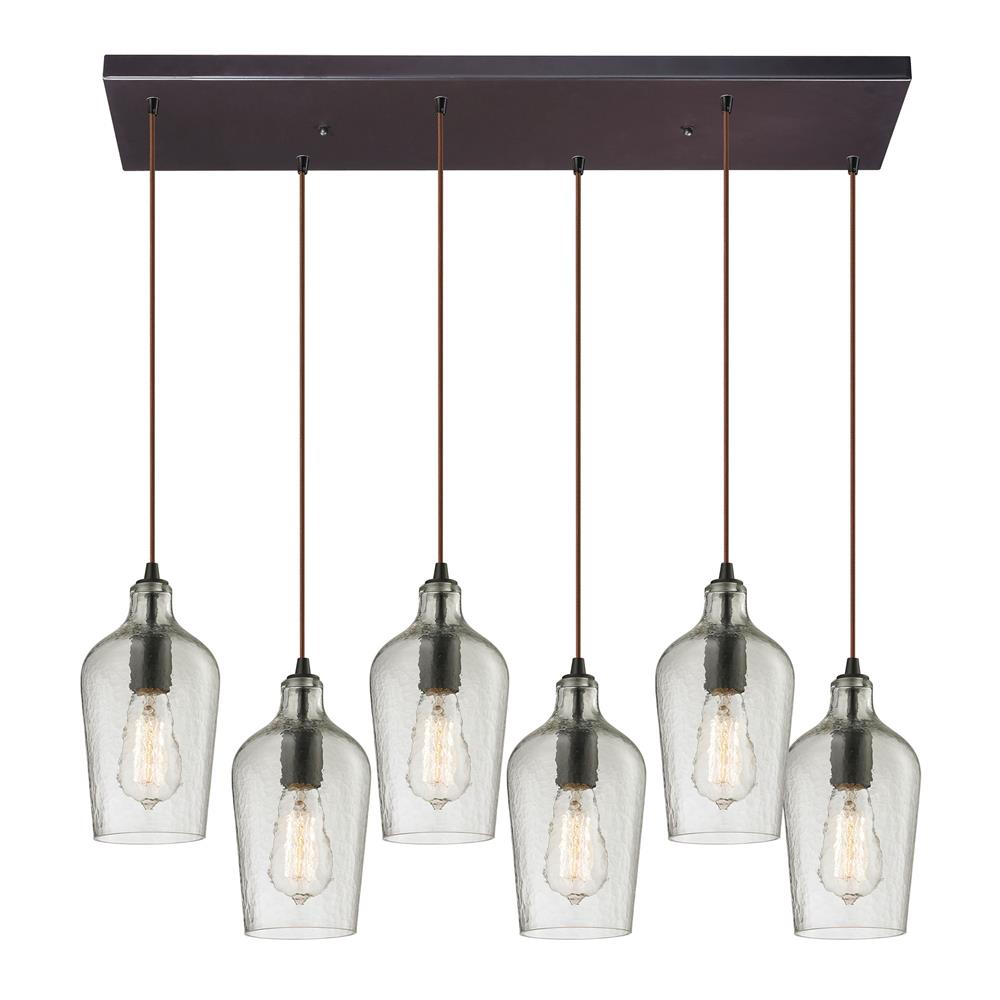 ELK Lighting 10331/6RC-CLR Hammered Glass Collection 6 light chandelier in Oil Rubbed Bronze