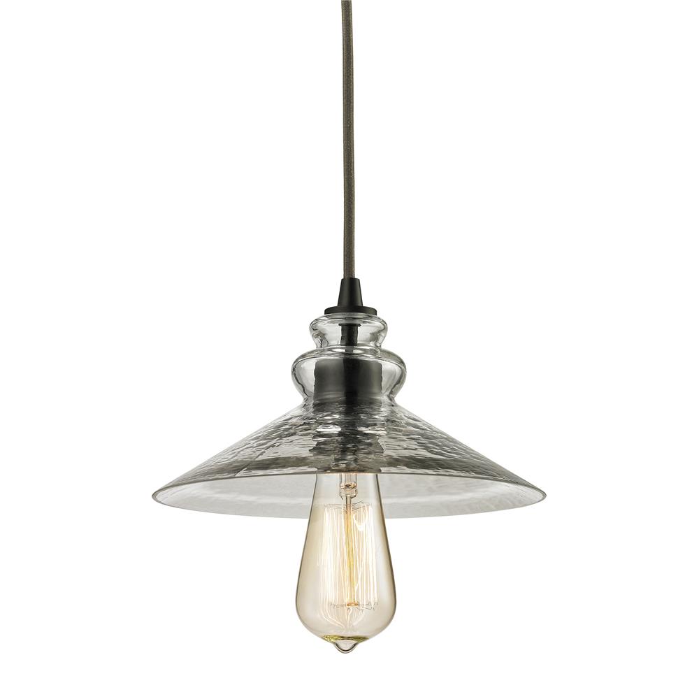 ELK Lighting 10332/1 Hammered Glass Collection 1 light mini pendant in Oil Rubbed Bronze