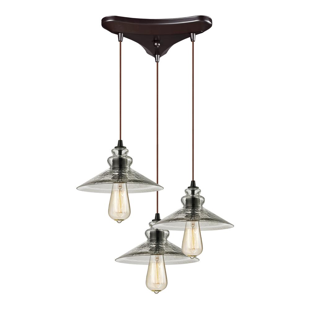 ELK Lighting 10332/3 Hammered Glass Collection 3 light chandelier in Oil Rubbed Bronze