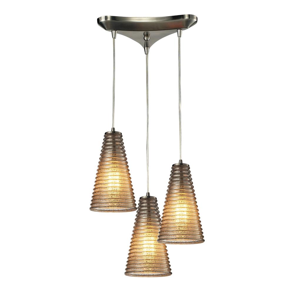 ELK Lighting 10333/3 Ribbed Glass Collection 3 light chandelier in Satin Nickel