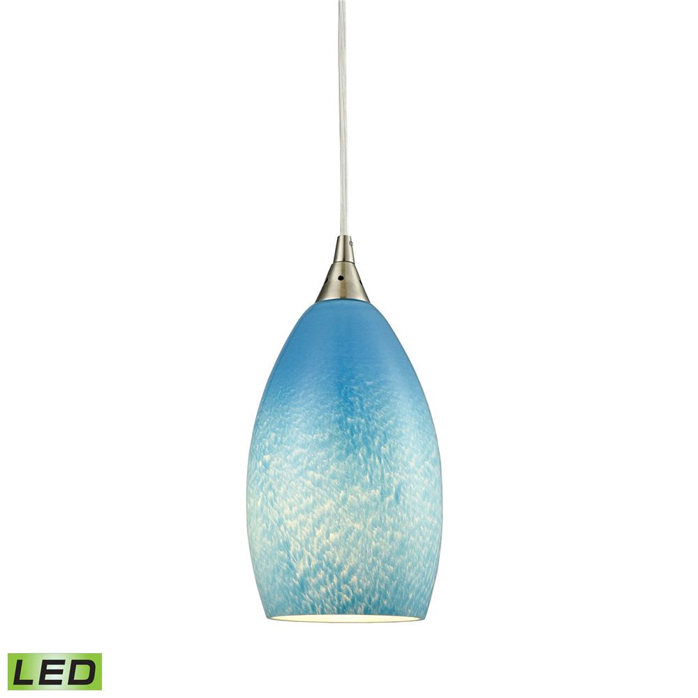 ELK Lighting 10510/1SKY-LED Earth 1 Light LED Pendant In Satin Nickel And Sky Blue Glass