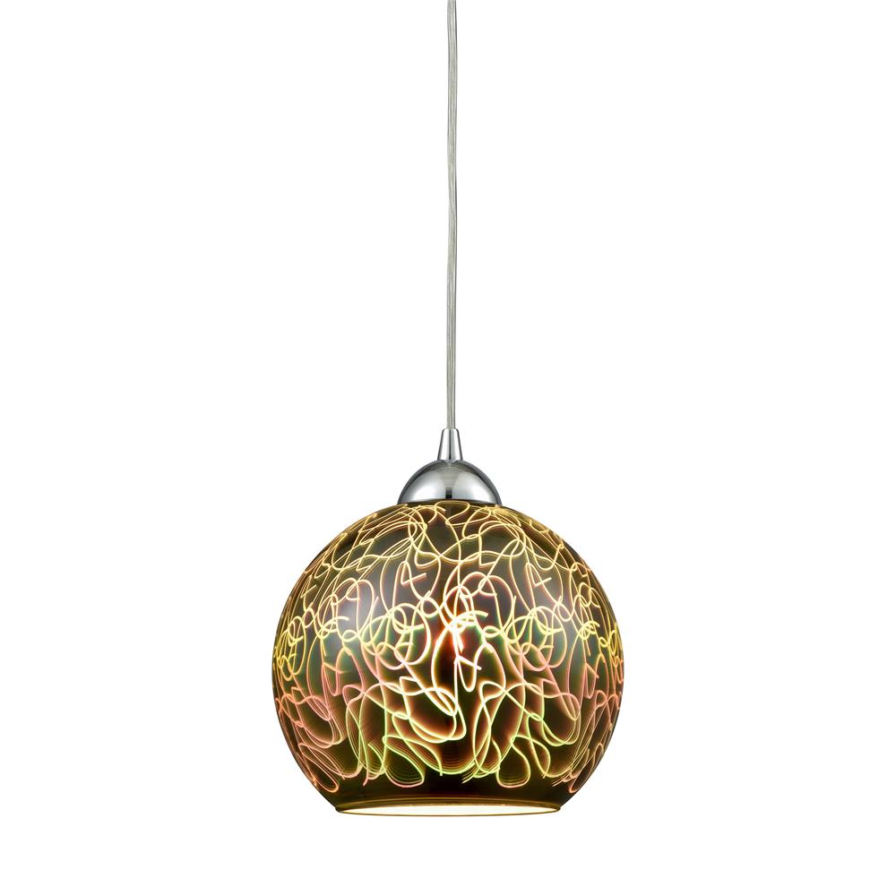 ELK Lighting 10518/1 Illusions 1 Light Pendant In Polished Chrome With 3-D Graffiti Glass