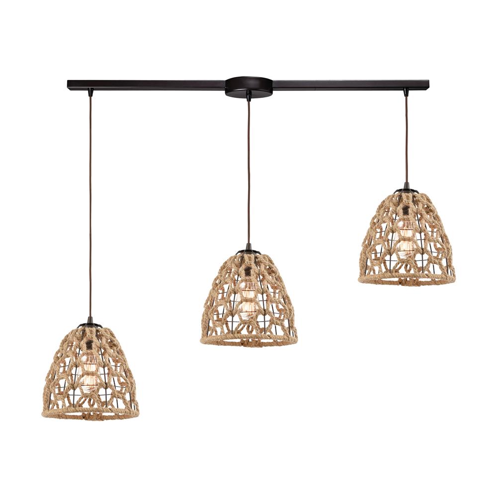 Elk Lighting 10709/3L Coastal Inlet 3-Light Pendant in Oil Rubbed Bronze with Rope