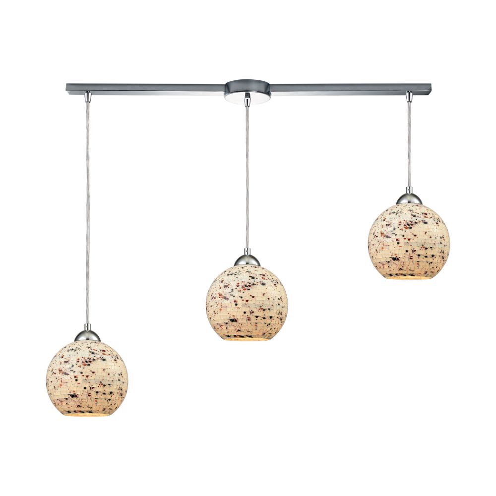 Elk Lighting 10741/3L Spatter 3-Light Linear Mini Pendant Fixture in Polished Chrome with Spatter Mosaic Glass